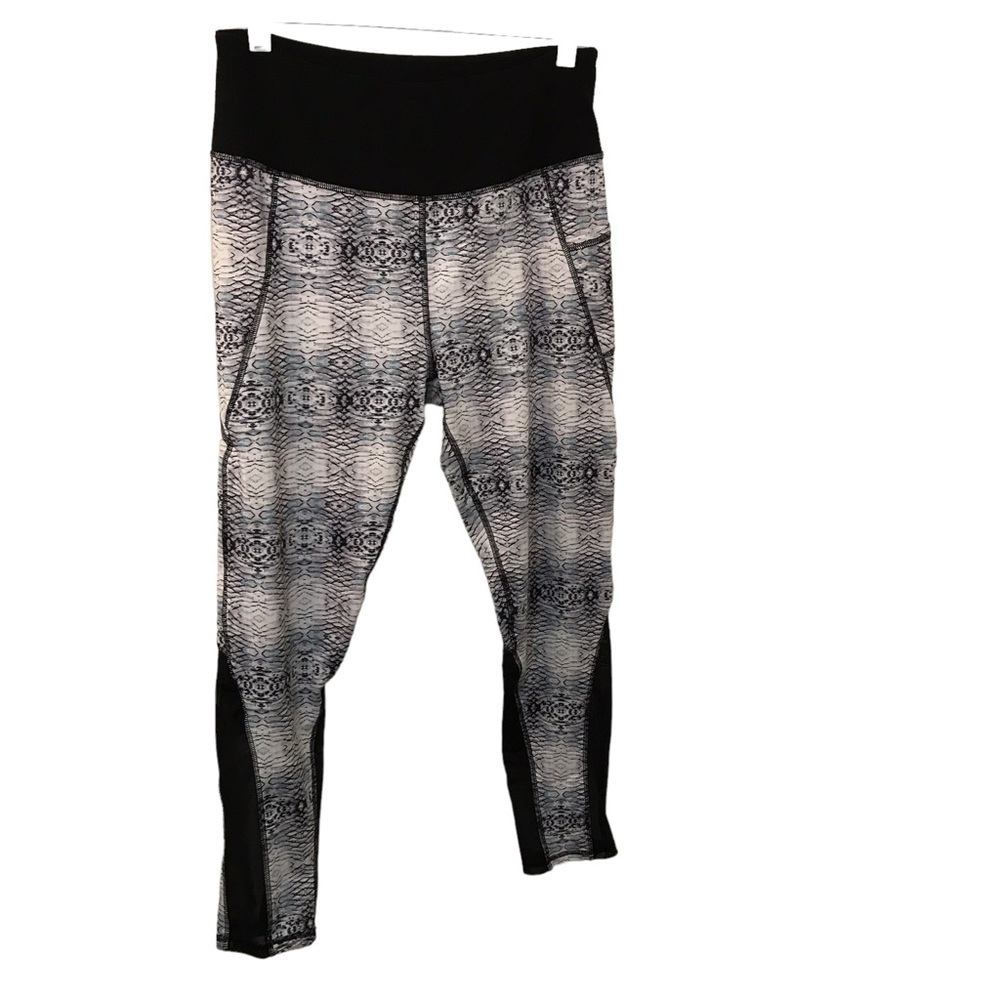 X by gottex light white blue animal print athletic workout leggings with mesh XL